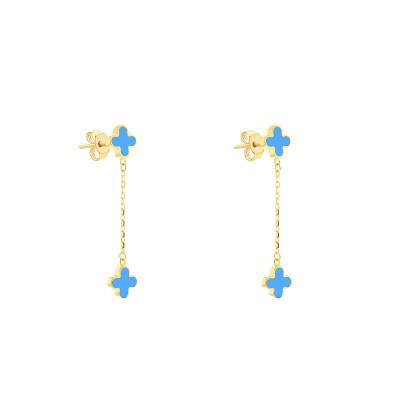 375 Yellow Gold & Turquoise Clover Drop Earrings - Emanessence