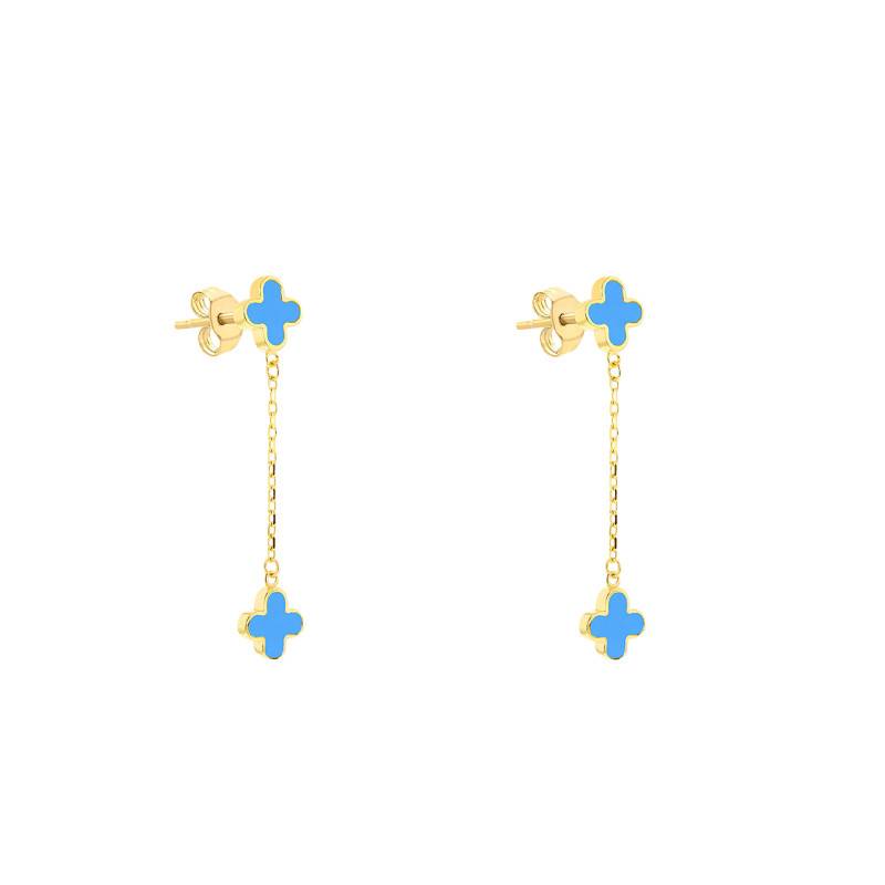 375 Yellow Gold & Turquoise Clover Drop Earrings - Emanessence