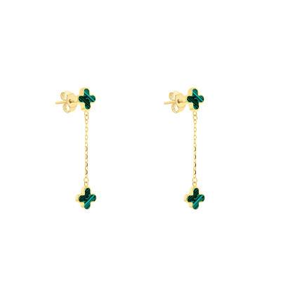 375 Yellow Gold & Malachite Clover Drop Earrings - Emanessence