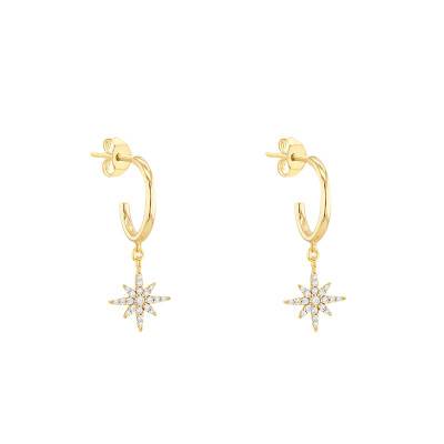 375 Yellow Gold & Zirconia Star Hoop Earrings - Emanessence