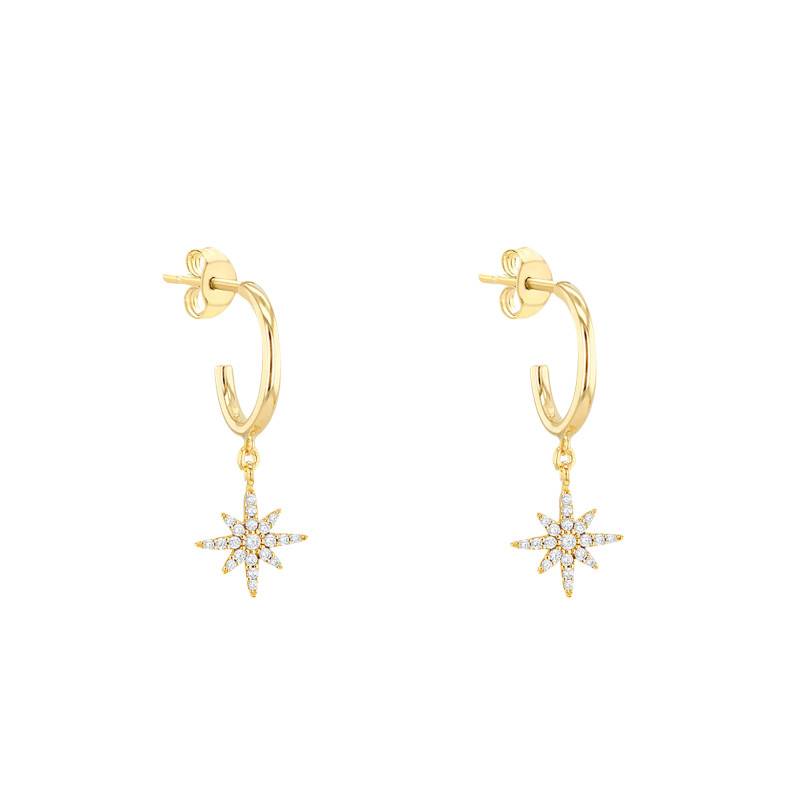 375 Yellow Gold & Zirconia Star Hoop Earrings - Emanessence