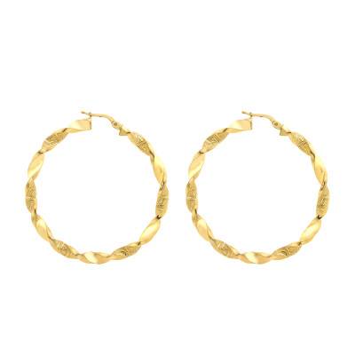 375 Yellow Gold Twisted Greek Hoop Earrings, 48 mm Diameter - Emanessence