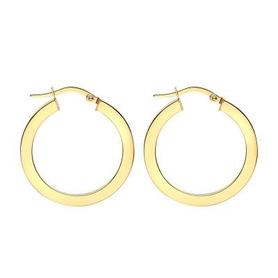Yellow Gold 375 Rectangle Wire Hoop Earrings, 26 mm Diameter - Emanessence