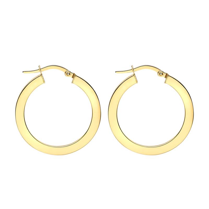 Yellow Gold 375 Rectangle Wire Hoop Earrings, 26 mm Diameter - Emanessence