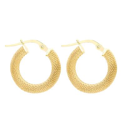 375 Yellow Gold Round Hoop Earrings, 15 mm Diameter - Emanessence