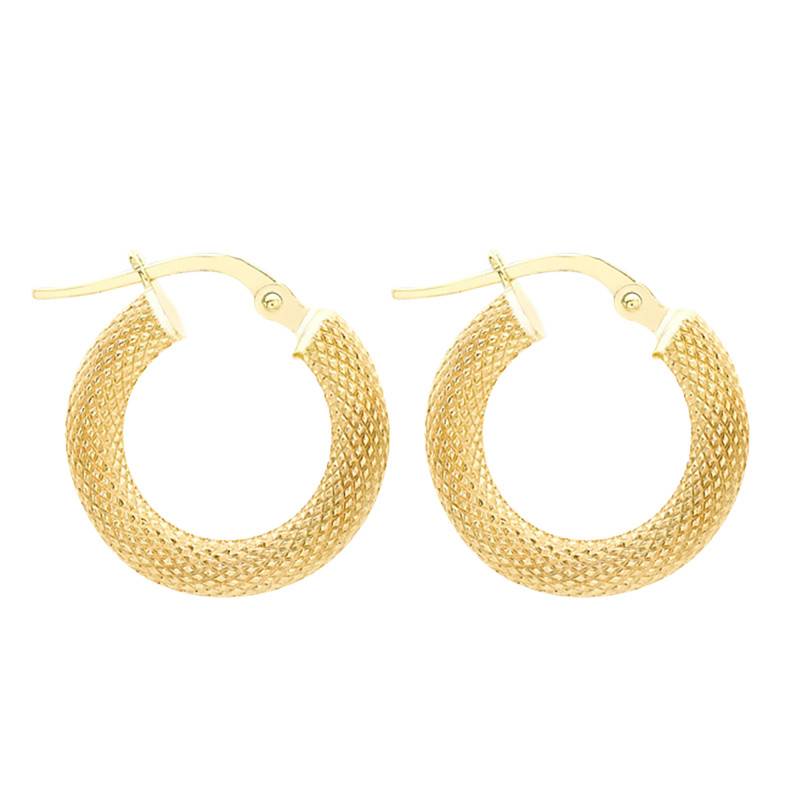 375 Yellow Gold Round Hoop Earrings, 15 mm Diameter - Emanessence