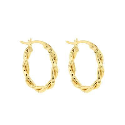 Yellow Gold 375 Diamond-Cut Twisted Oval Hoop Earrings - Emanessence