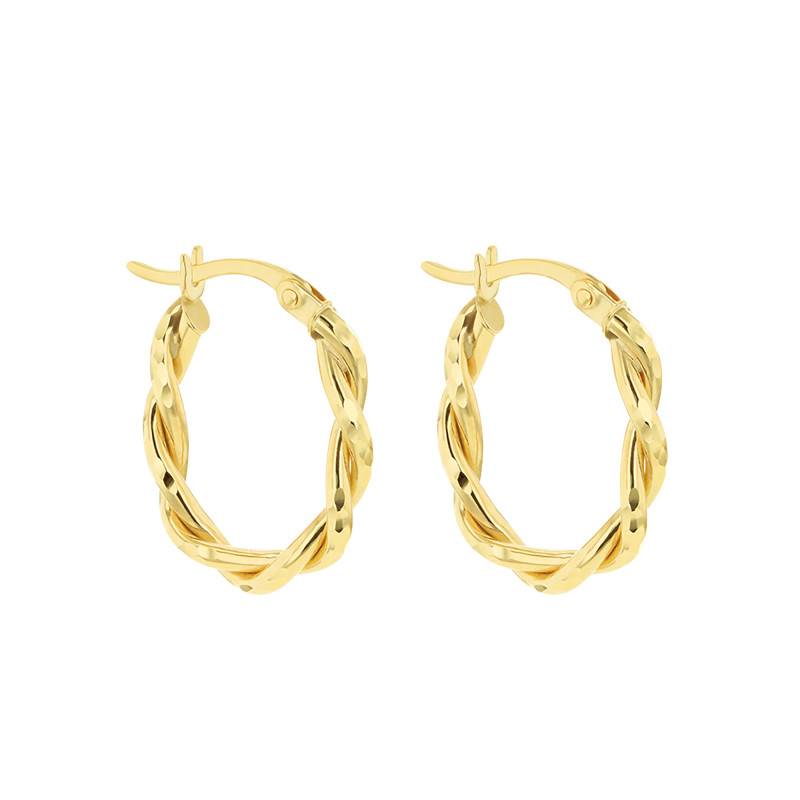 Yellow Gold 375 Diamond-Cut Twisted Oval Hoop Earrings - Emanessence