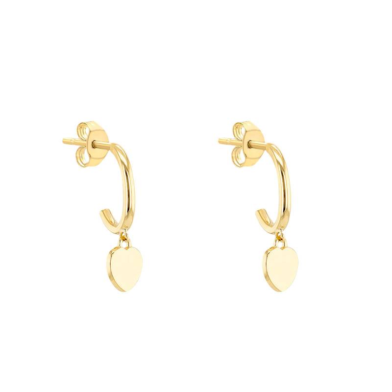 375/1000 Yellow Gold Heart Hoop Earrings - Emanessence