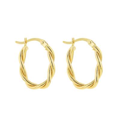 375 Yellow Gold Twisted Oval Hoop Earrings - Emanessence