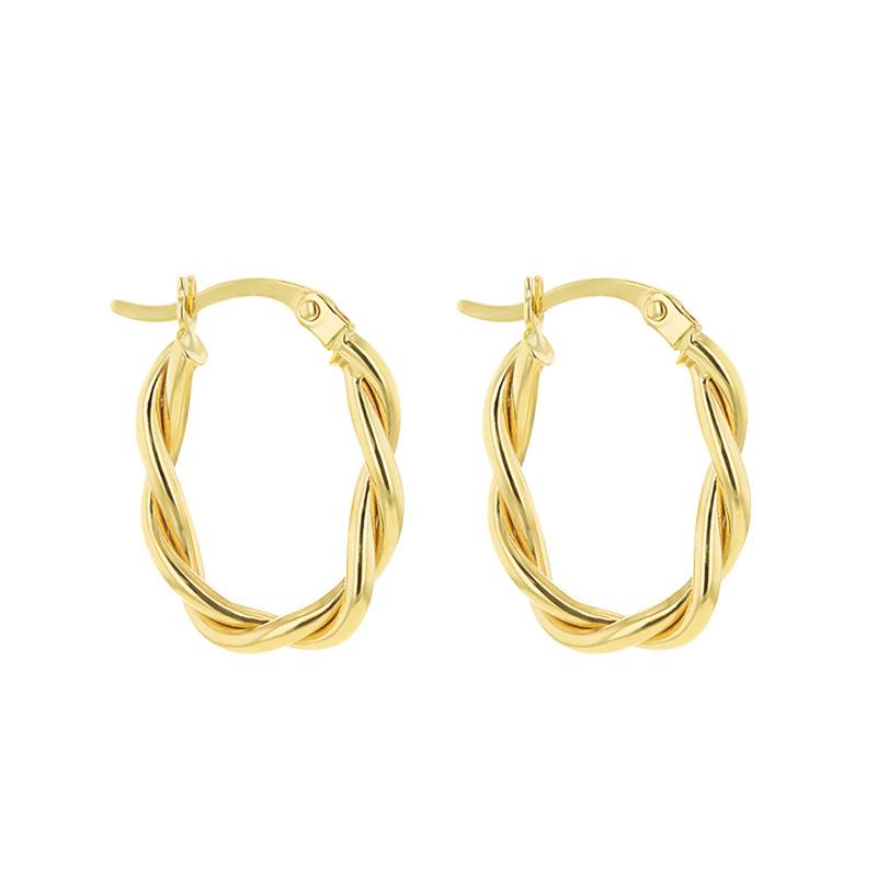 375 Yellow Gold Twisted Oval Hoop Earrings - Emanessence