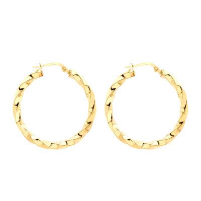 Yellow Gold 375 Square Twisted Hoop Earrings, 30 mm Diameter - Emanessence