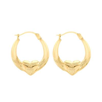 375 Yellow Gold Heart Hoop Earrings - Emanessence