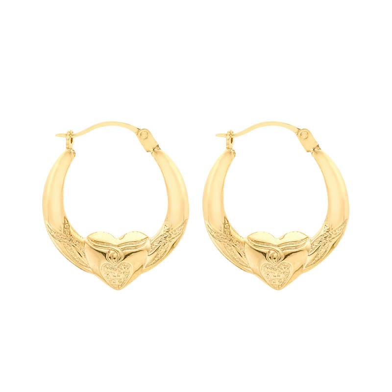 375 Yellow Gold Heart Hoop Earrings - Emanessence