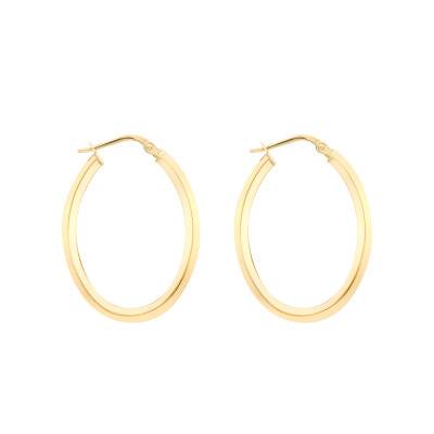 Yellow Gold 375 Square Wire Oval Hoop Earrings, 18 x 27 mm - Emanessence