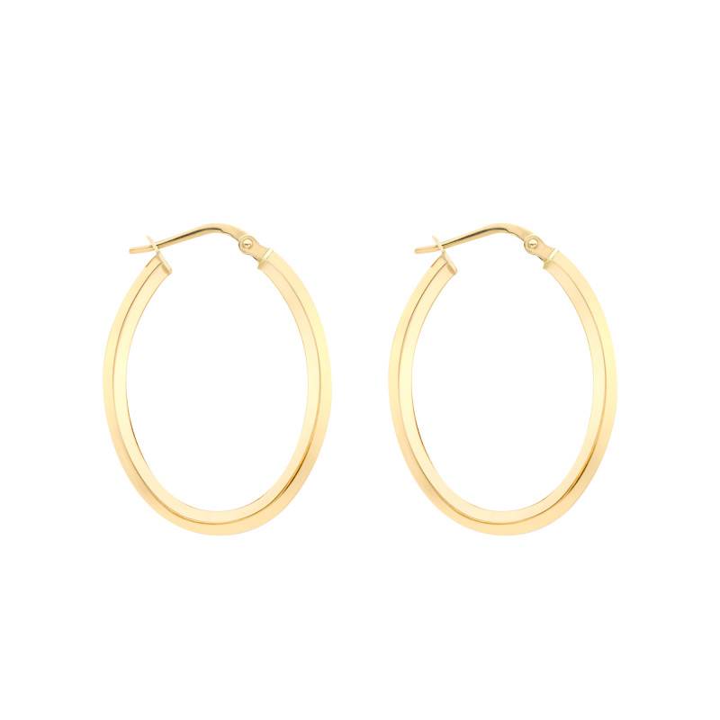 Yellow Gold 375 Square Wire Oval Hoop Earrings, 18 x 27 mm - Emanessence