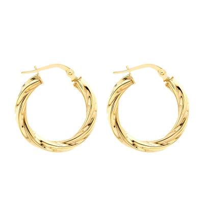 Yellow Gold 375 Twisted Hoop Earrings, 20 mm Diameter - Emanessence