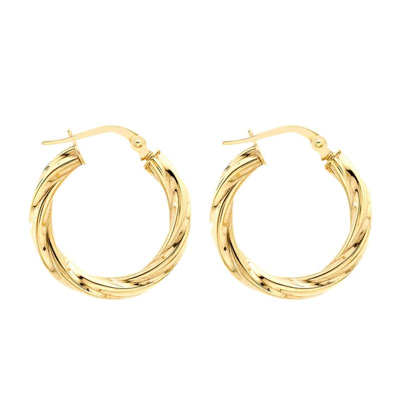 Yellow Gold 375 Twisted Hoop Earrings, 20 mm Diameter - Emanessence