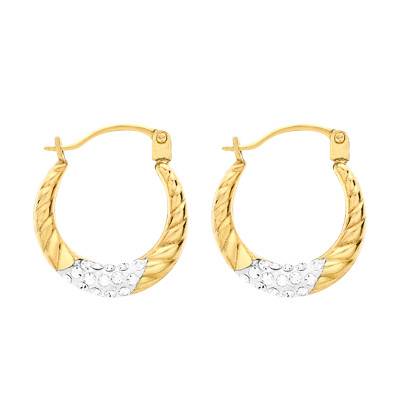 Striped Hoop Earrings in 375/1000 Yellow Gold & White Stones - Emanessence