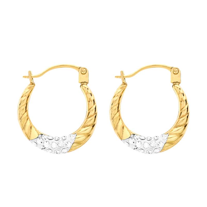 Striped Hoop Earrings in 375/1000 Yellow Gold & White Stones - Emanessence