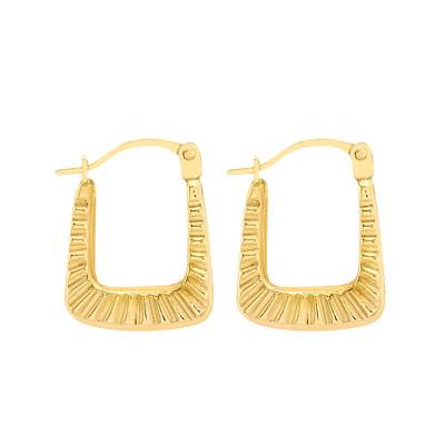 Ribbed Hoop Earrings in 375/1000 Yellow Gold - Emanessence