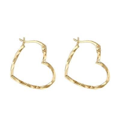 375 Yellow Gold Hammered Heart Hoop Earrings - Emanessence