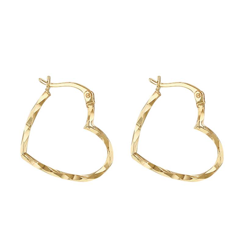 375 Yellow Gold Hammered Heart Hoop Earrings - Emanessence