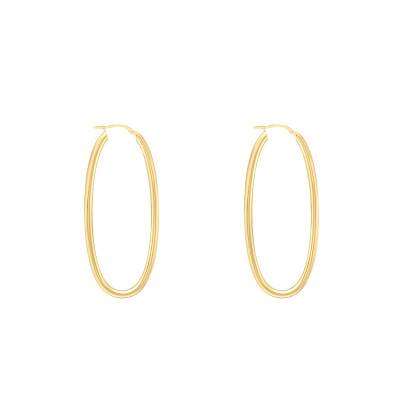 375 Yellow Gold Oval Round-Wire Hoop Earrings - Emanessence