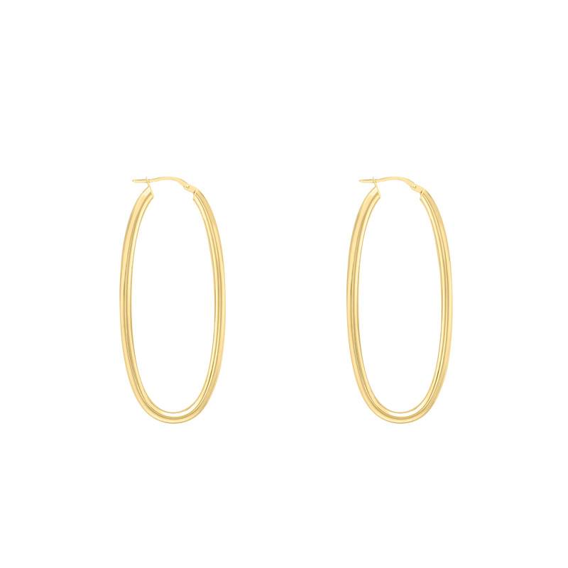 375 Yellow Gold Oval Round-Wire Hoop Earrings - Emanessence