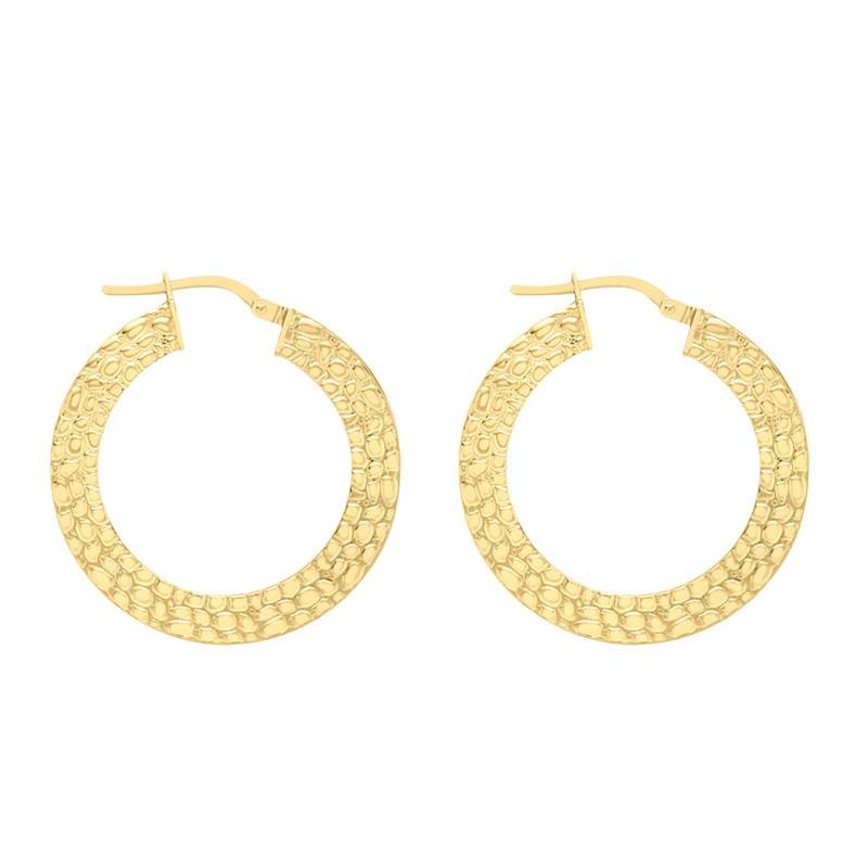 375 Yellow Gold Reptile Hoop Earrings, Diameter 27.50 mm - Emanessence