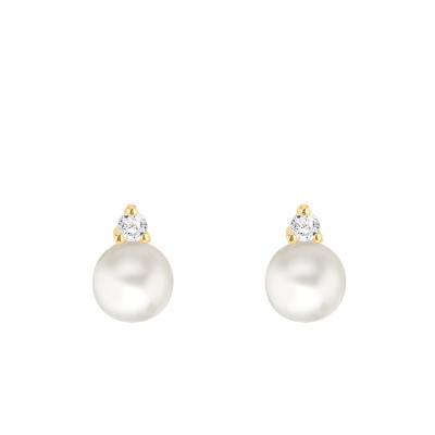 Boucles d'oreilles en Or Jaune 375, Perles d'Eau Douce & Zircone Blanc - Emanessence