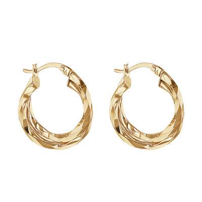 Créoles Double Torsion en Or Jaune 375, Diamètre 13 mm - Emanessence