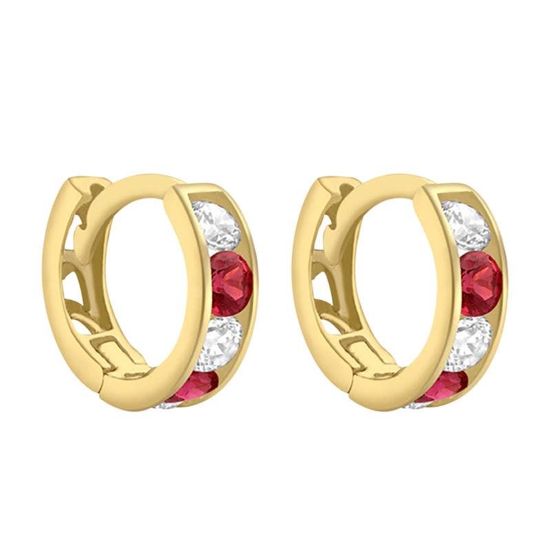 375 Yellow Gold White & Red Zirconium Oxide Hoop Earrings - Emanessence