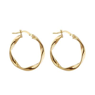 375 Yellow Gold Twisted Hoop Earrings, 27 mm Diameter - Emanessence