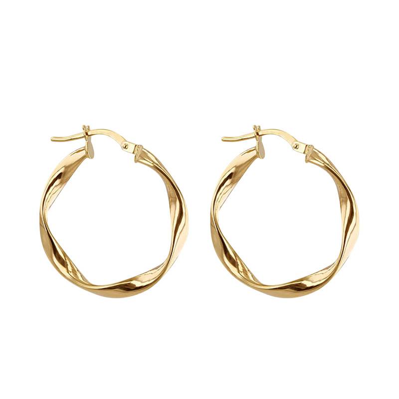 375 Yellow Gold Twisted Hoop Earrings, 27 mm Diameter - Emanessence