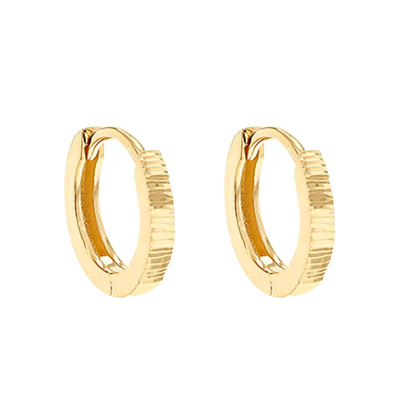 375 Yellow Gold Striped Hoop Earrings, 8 mm Diameter - Emanessence
