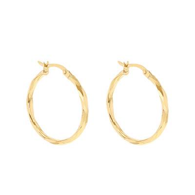Yellow Gold 375 Faceted Hoop Earrings, 20 mm Diameter - Emanessence