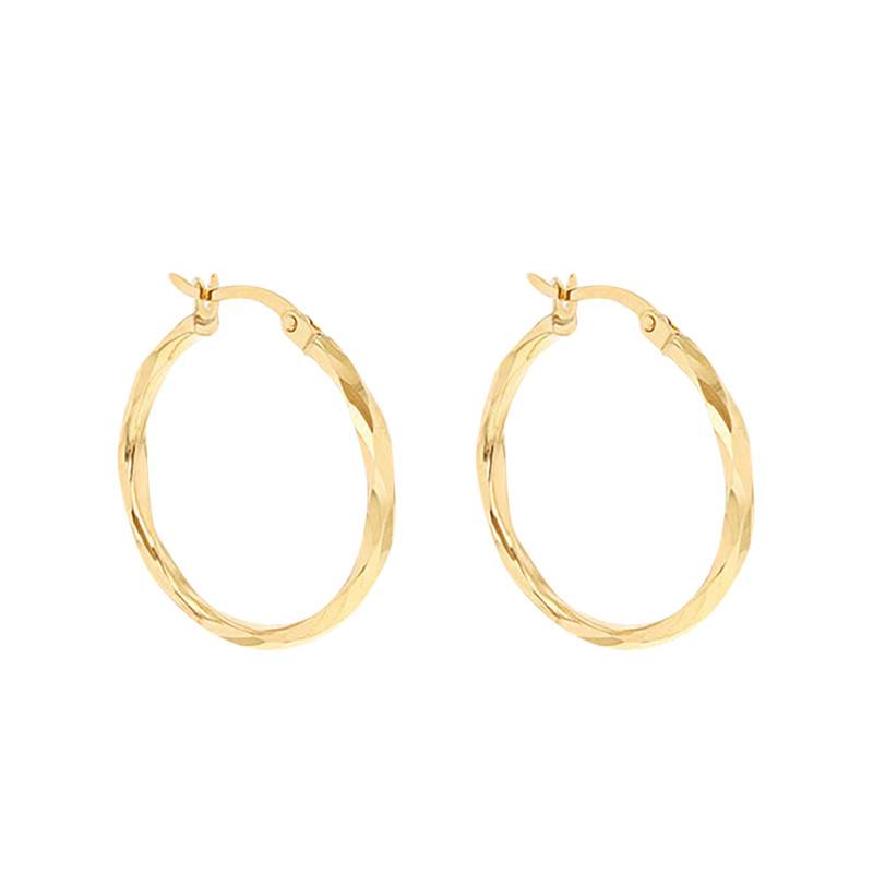 Yellow Gold 375 Faceted Hoop Earrings, 20 mm Diameter - Emanessence