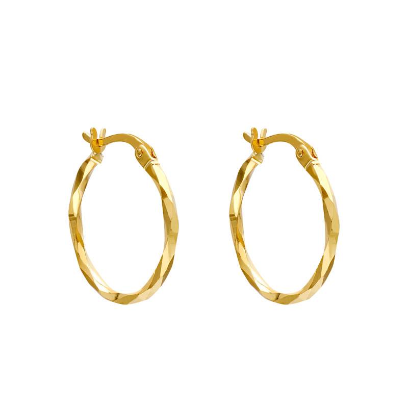 Faceted Hoop Earrings in 375 Yellow Gold, 16 mm Diameter - Emanessence