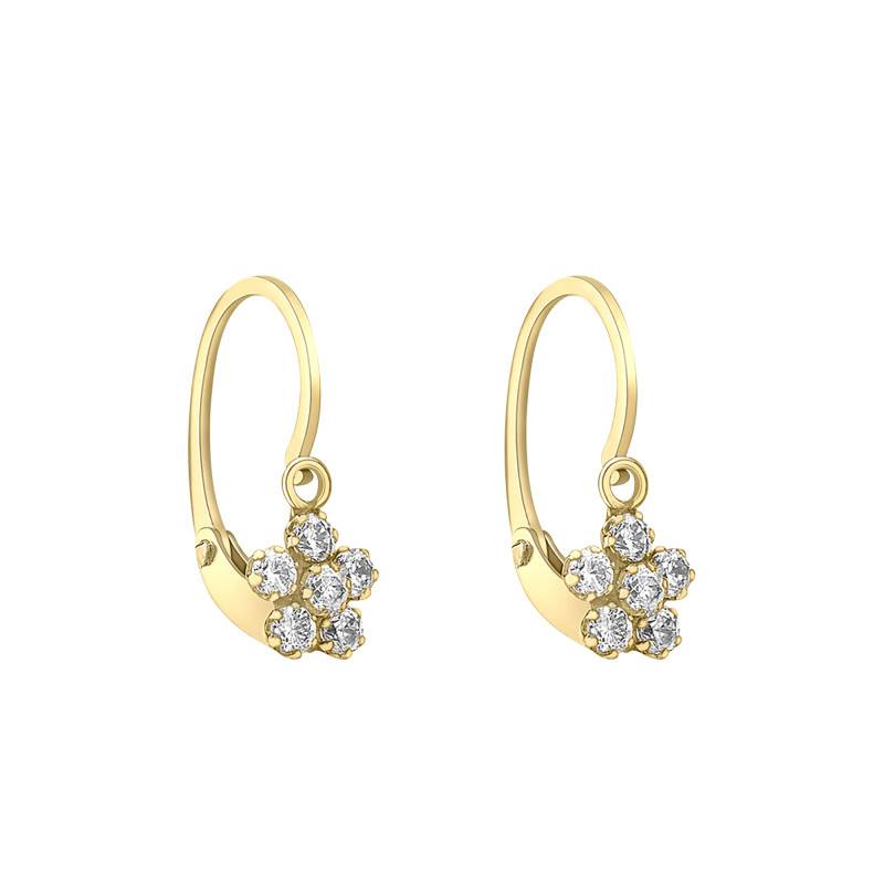 375 Yellow Gold & Cubic Zirconia Flower Earrings - Emanessence