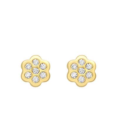 Boucles d'oreilles Florales en Or Jaune 375 & Oxydes de Zirconium Blancs - Emanessence