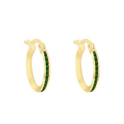 Yellow Gold 375 & Green Cubic Zirconia Hoop Earrings, 11 mm Diameter - Emanessence