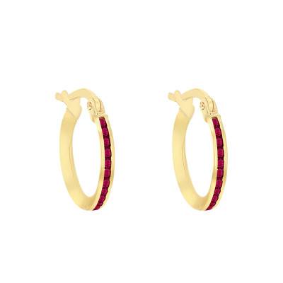 Créoles en Or Jaune 375 & Oxydes de Zirconium Rouges, Diamètre 11 mm - Emanessence