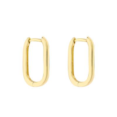 375 Yellow Gold Polished Rectangular Hoop Earrings - Emanessence