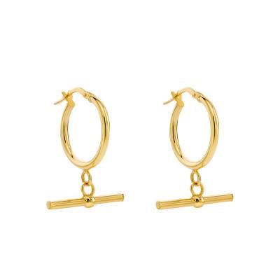 Créoles Rondes en T en Or Jaune 375, Diamètre 19 mm - Emanessence