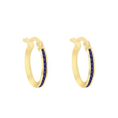 375 Yellow Gold & Blue Cubic Zirconia Hoop Earrings, 11 mm Diameter - Emanessence