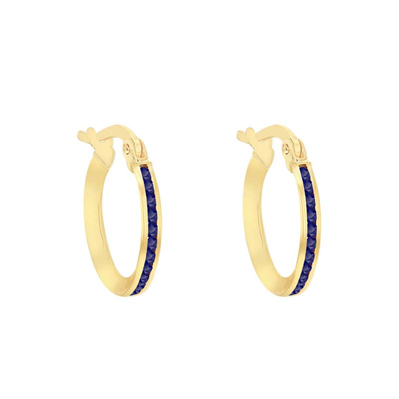 375 Yellow Gold & Blue Cubic Zirconia Hoop Earrings, 11 mm Diameter - Emanessence
