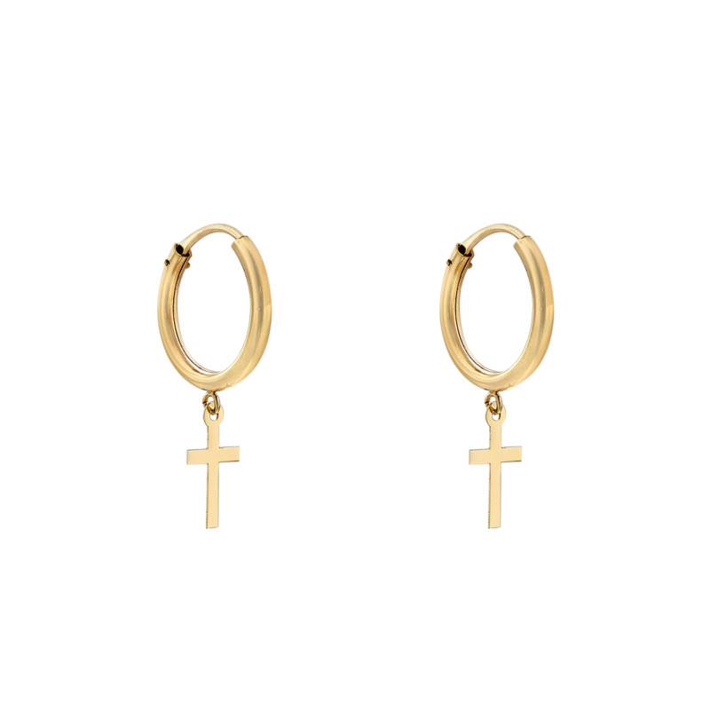 375 Yellow Gold Cross Hoop Earrings, Diameter 12 mm - Emanessence