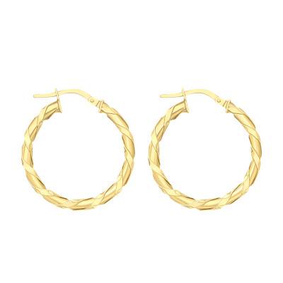 375 Yellow Gold Twisted Hoop Earrings, 30 mm Diameter - Emanessence