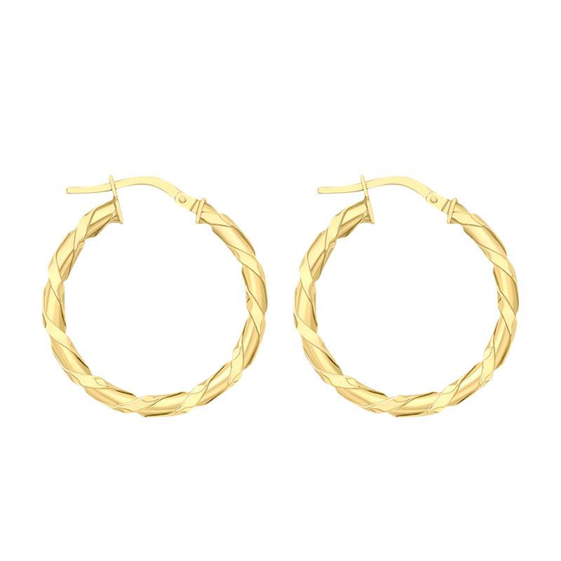 375 Yellow Gold Twisted Hoop Earrings, 30 mm Diameter - Emanessence